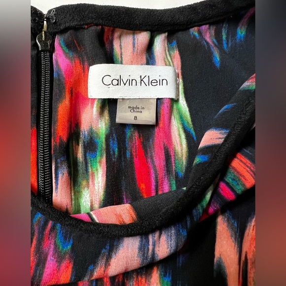 CALVIN KLEIN Navy abstract print sleeveless round neck dress size 8. - Picture 9 of 12